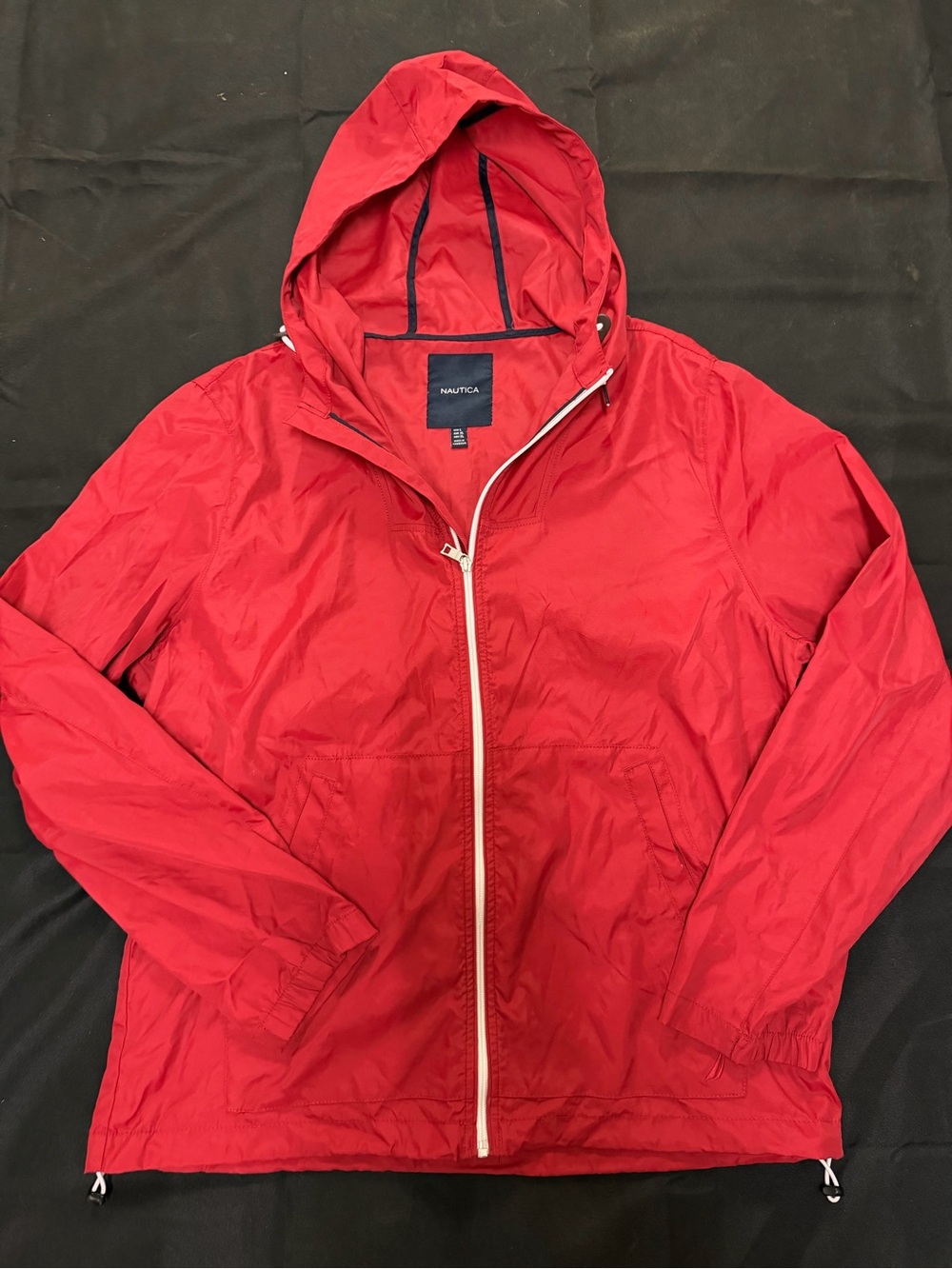 Nautica Red Hooded Lightweight Raincoat Jacket